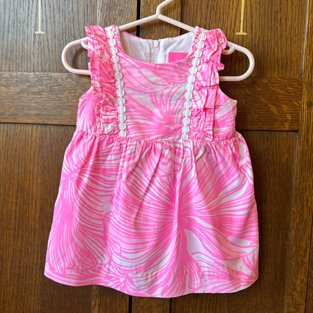 Lilly Pulitzer EUC 6-12 Month Baby Shift with bloomers in Pink Fronds